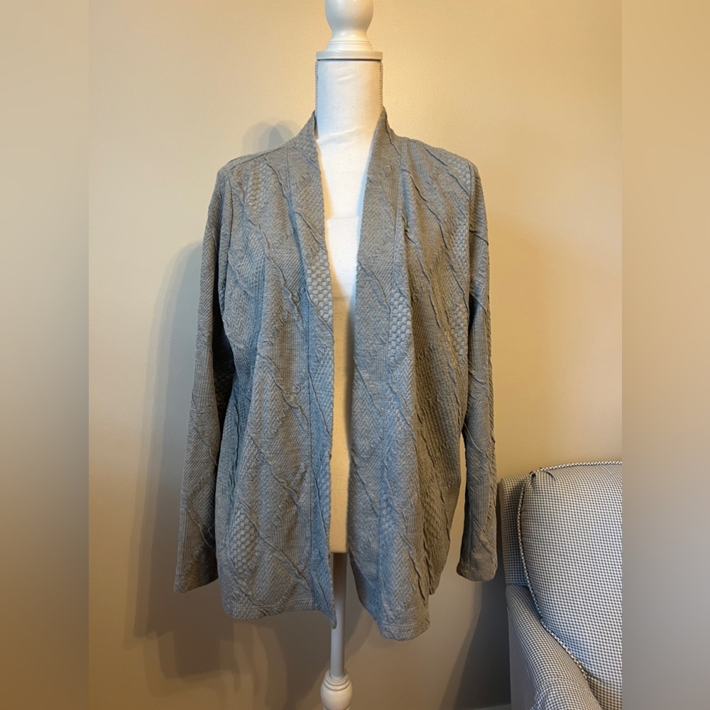Kim Rogers Gray Cardigan Textured Design Open Front Size Large